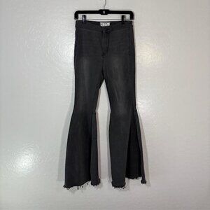 Free People Jeans Womens 26 Black Wide Leg Flare Split Frayed Hem Retro Boho